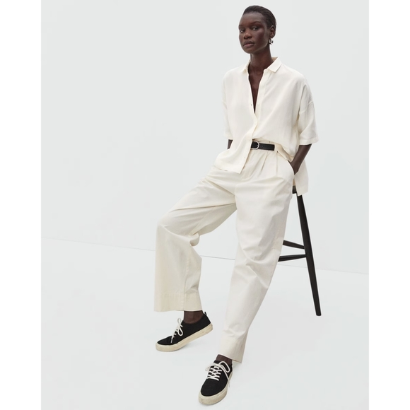 Everlane Button Up Shirt Short Sleeve Cream Sandstone Women Top Drapy Square - Picture 14 of 14